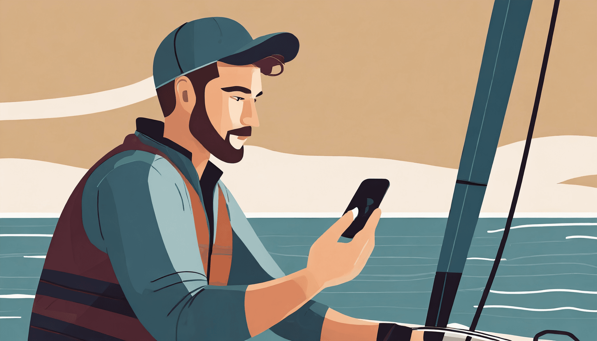 Man using modern navigation technology on a boat